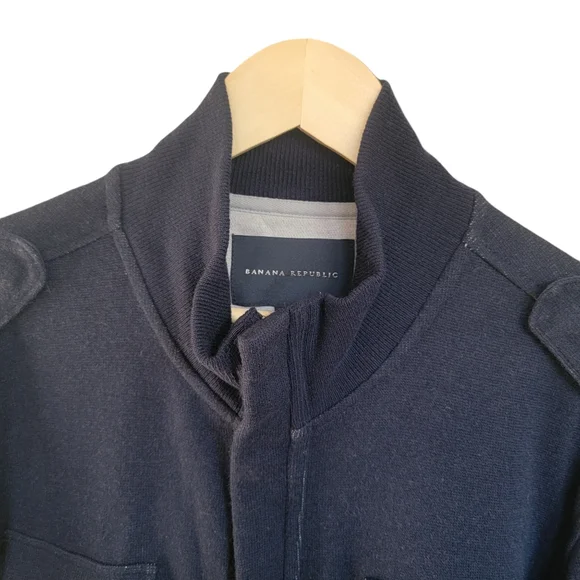 Banana Republic Tactical Sweater Preppy Cardigan Wool Blend Navy Blue Me… - Picture 12 of 17